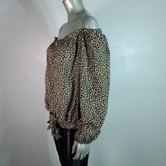 Rue 21 Top‎ Plus Size 4X Leopard Off Shoulder Tie Front Cropped Button-Up NWT - Picture 3 of 6
